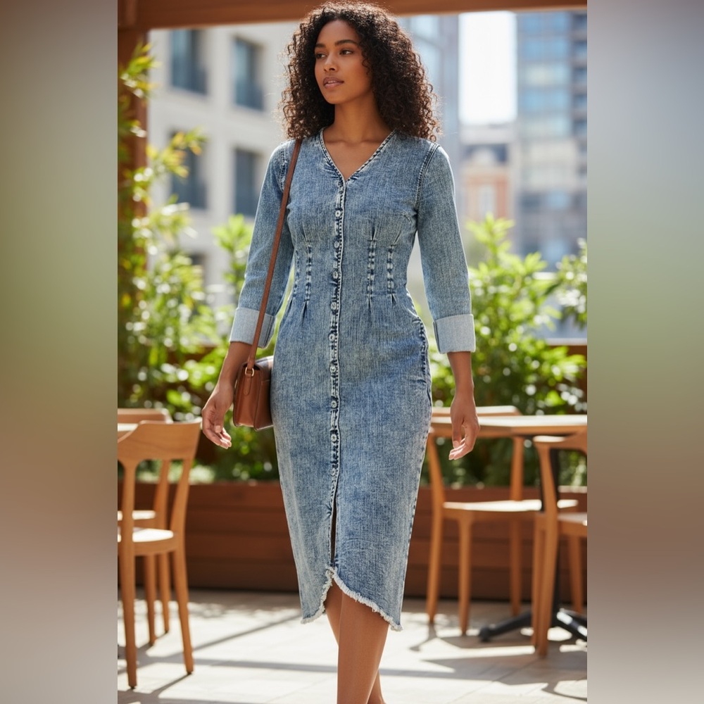 Wash Lab Corset Long Sleeve Denim Midi Dress NWT
*See Notes* - Picture 3 of 16